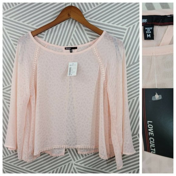 New Love Culture Size Medium Top Flowy Lightweight Mesh pink Peekaboo back - Picture 1 of 9
